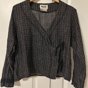 Flax de Soleil 2003 collection tied wrap top black and white geometric linen